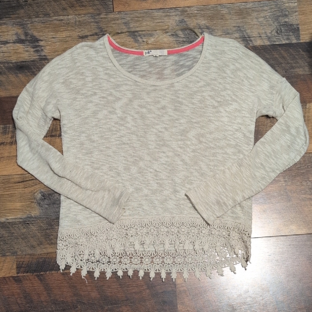 Jolt Cream Boho Lace Knit Top Long Sleeve